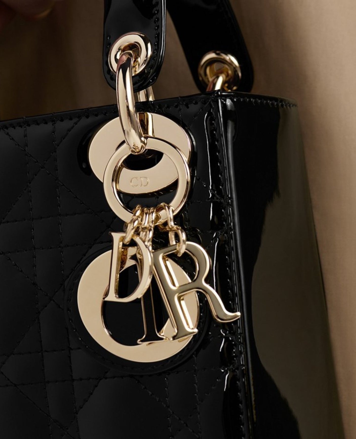 Christian Dior Mini Lady Dior Bag Black Cannage patent Gold Hardware