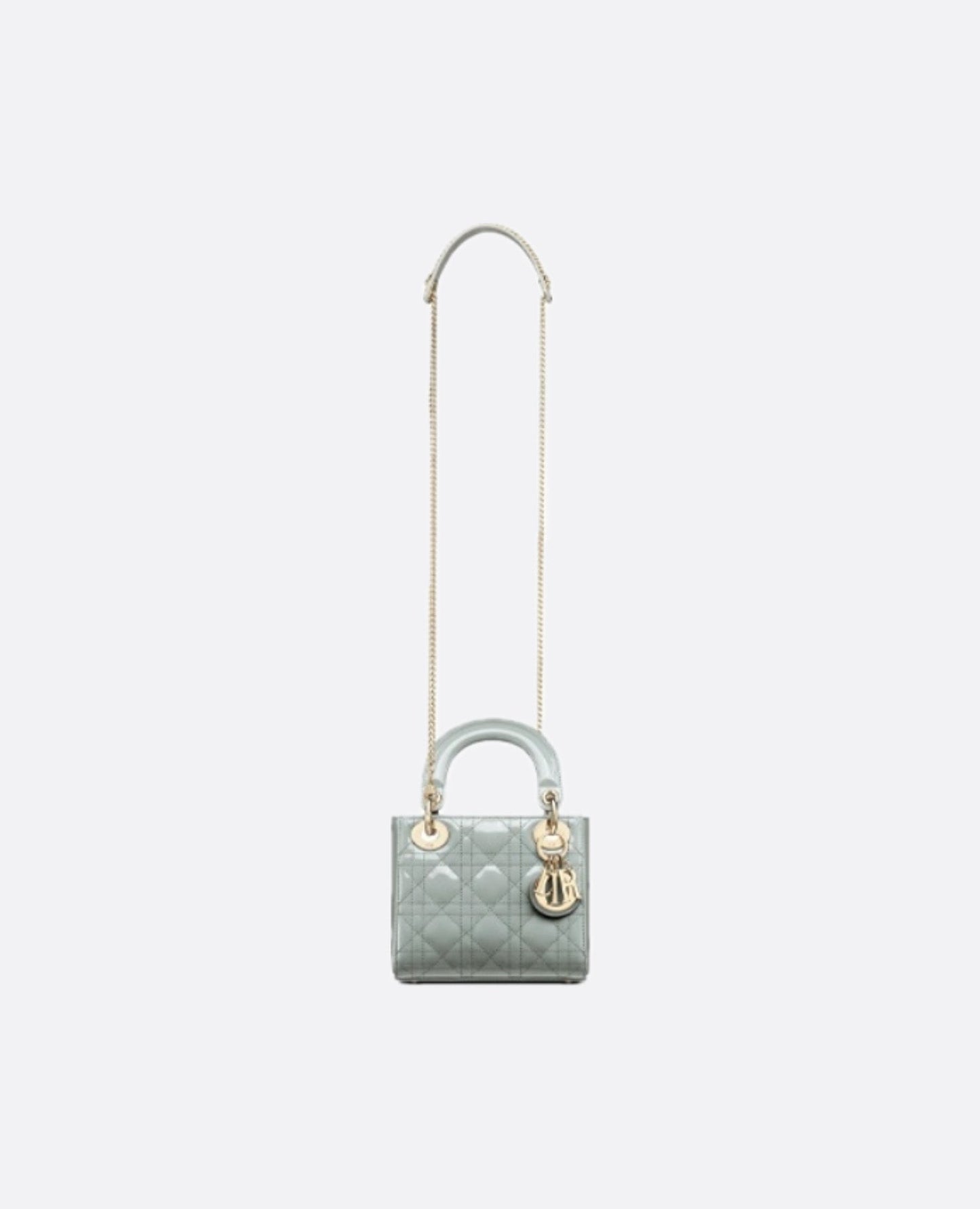 Christian Dior Mini Lady Dior Bag Grey Cannage Patent