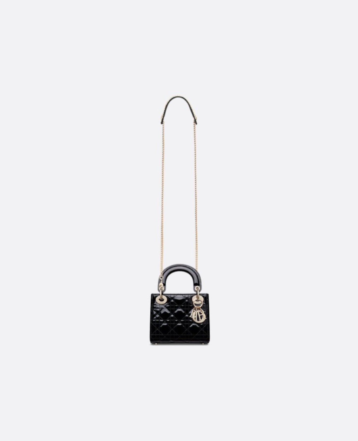 Christian Dior Mini Lady Dior Bag Black Cannage patent Gold Hardware