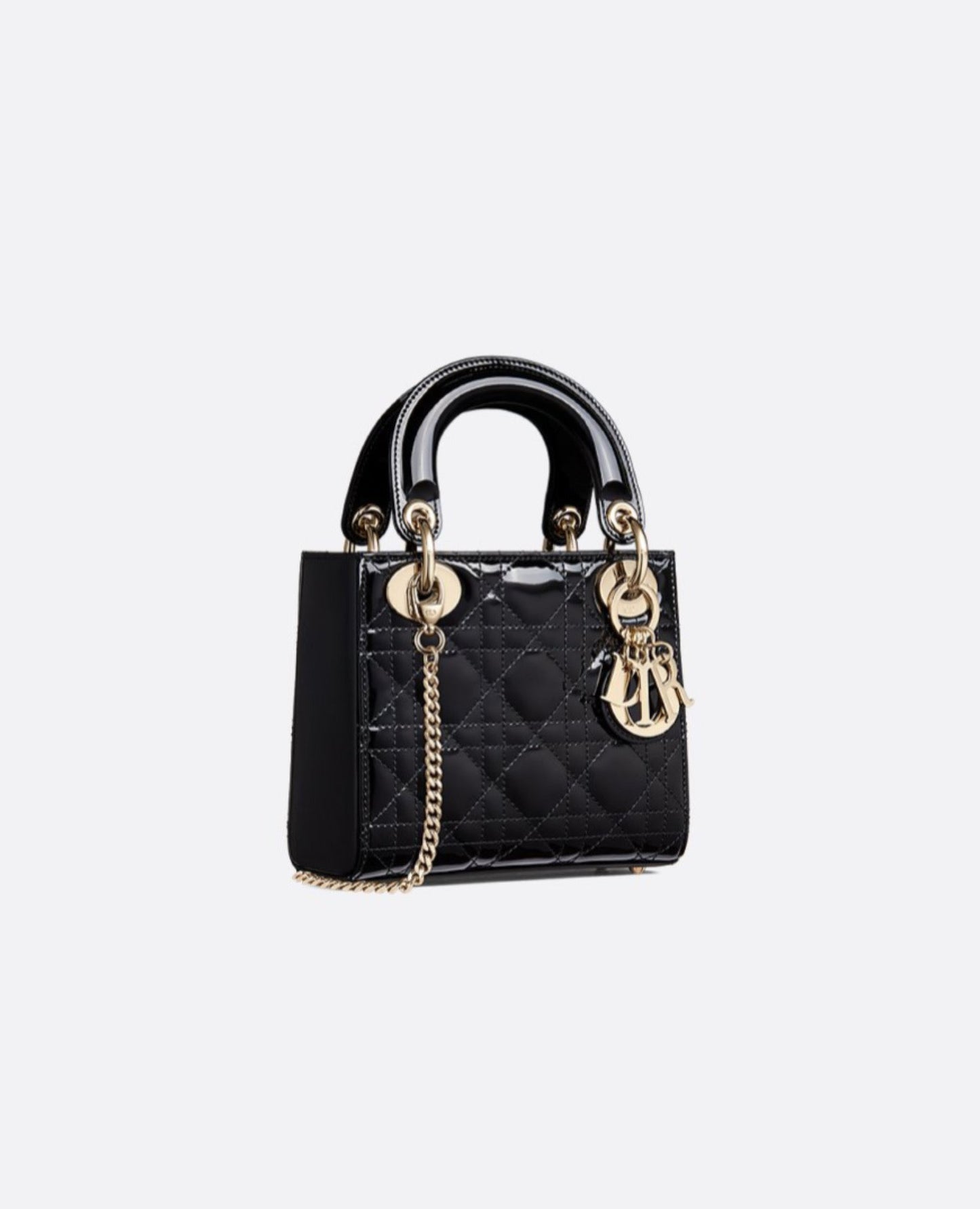Christian Dior Mini Lady Dior Bag Black Cannage patent Gold Hardware