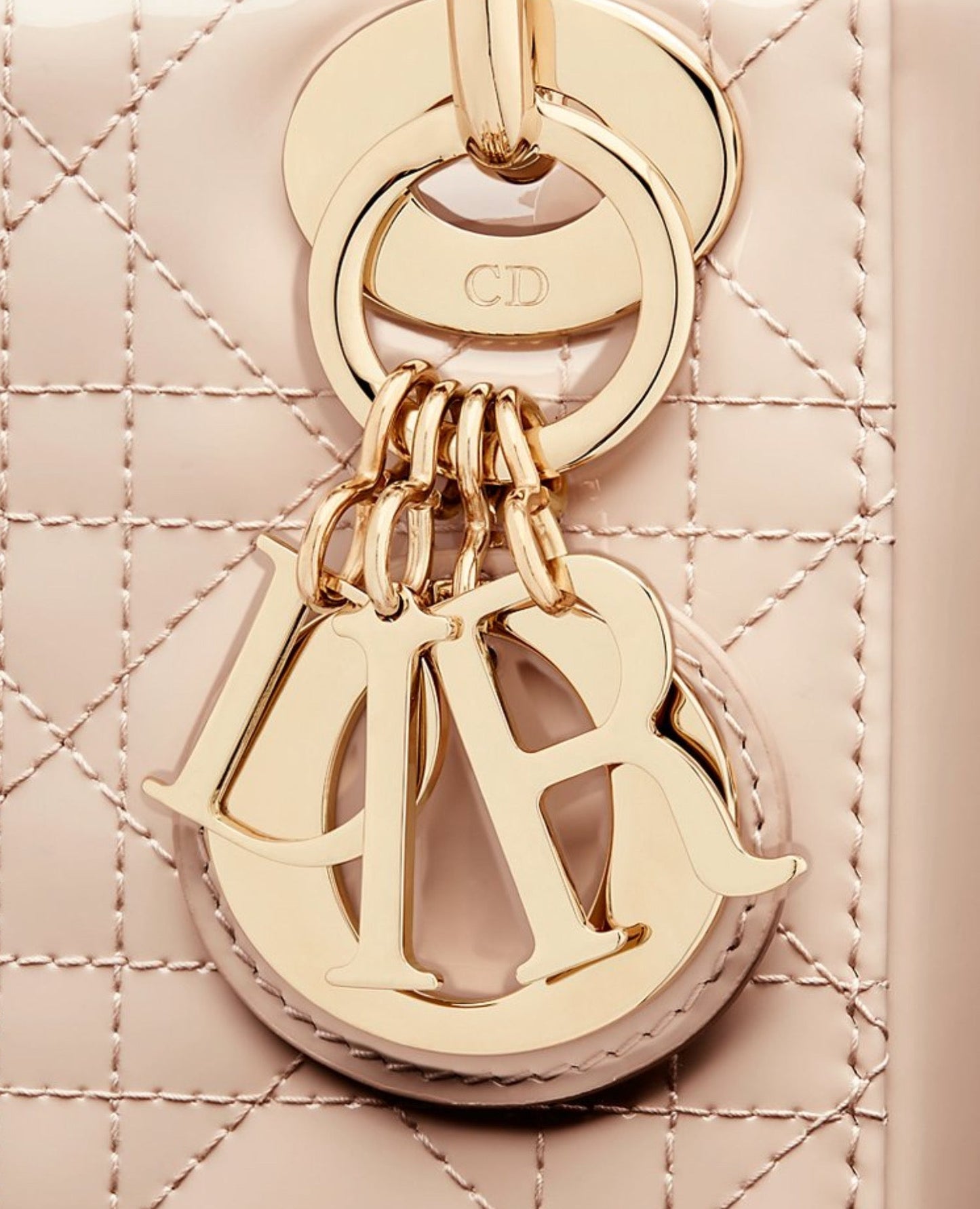 Christian Dior Mini Lady Dior Bag Powder Beige Cannage Patent