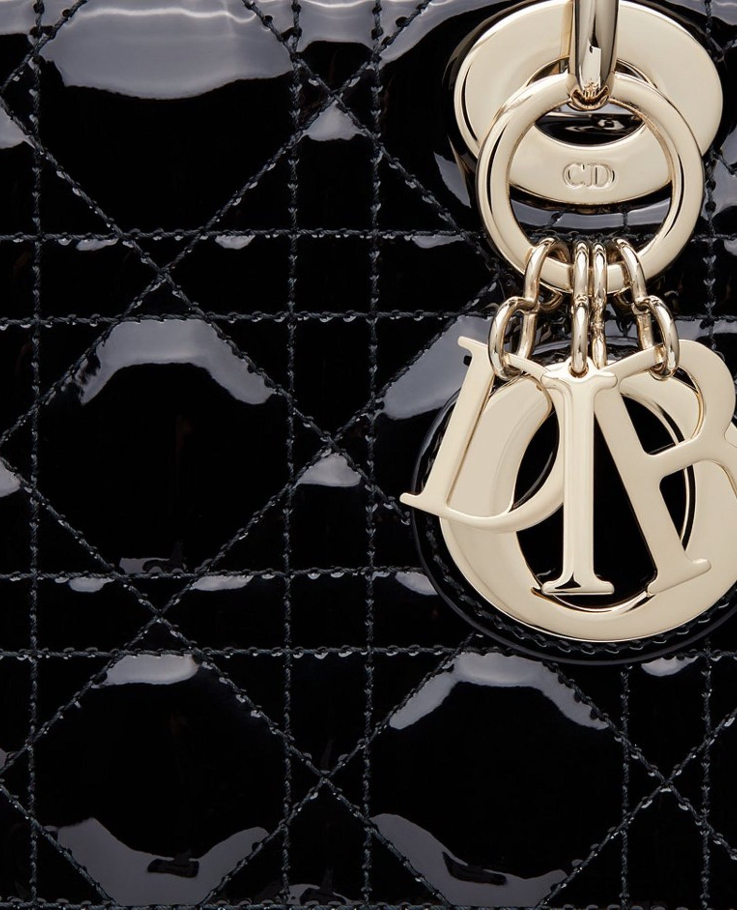 Christian Dior Mini Lady Dior Bag Black Cannage patent Gold Hardware