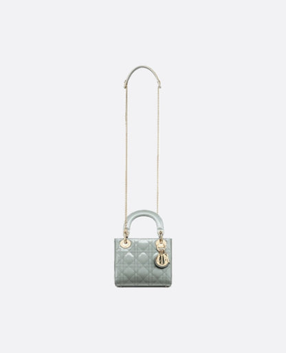 Christian Dior Mini Lady Dior Bag Grey Cannage Patent