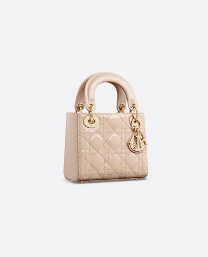 Christian Dior Mini Lady Dior Bag Powder Beige Cannage Patent
