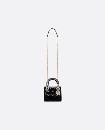 Christian Dior Mini Lady Dior Bag Black Cannage patent Gold Hardware