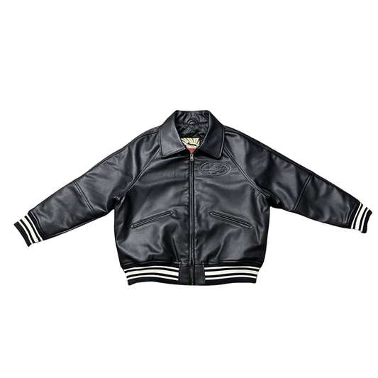 Black Corteiz Leather Bomber Jacket