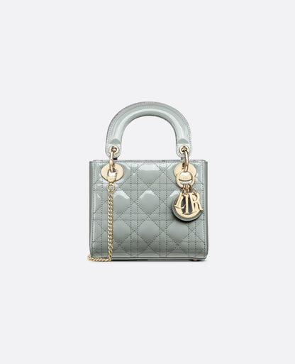 Christian Dior Mini Lady Dior Bag Grey Cannage Patent