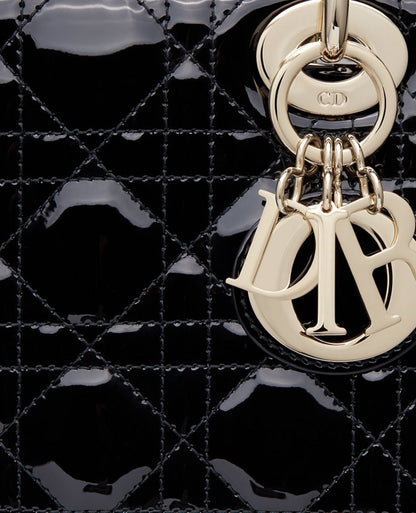 Christian Dior Mini Lady Dior Bag Black Cannage patent Gold Hardware