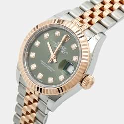 Rolex Green Diamond 18k Rose Gold Stainless Steel Datejust Watch