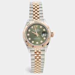 Rolex Green Diamond 18k Rose Gold Stainless Steel Datejust Watch